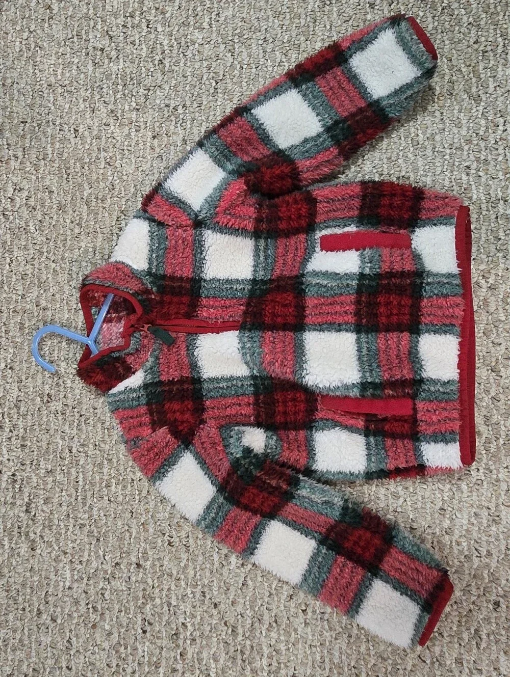 Gymboree Red, White & Green Plaid Sherpa Half-Zip Hoodie